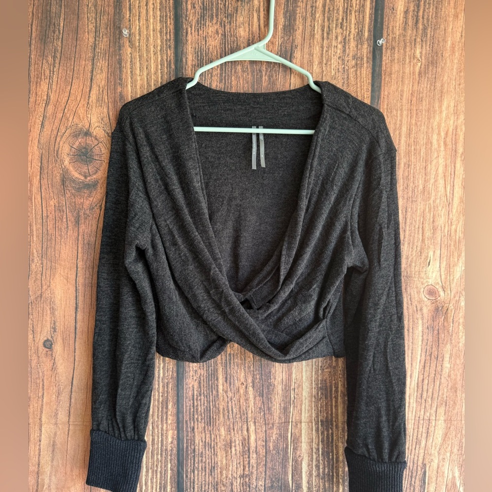 Anthropologie Twist Front Crop V-Neck Knit Sweater - Dark Grey - Picture 3 of 8